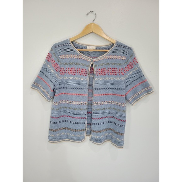 Christopher & Banks Sweaters - Christopher & Banks Womens Blue Floral Fair Isle Pointelle Cardigan Sweater M